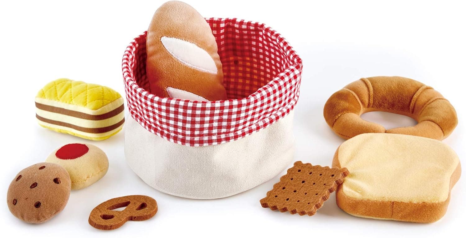 Hape Toddler Bread Basket |Soft Pretend Food Playset for Kids, Bread Toy Basket Includes Toast, Jam Cookie, Cake, Soda Biscuit and More