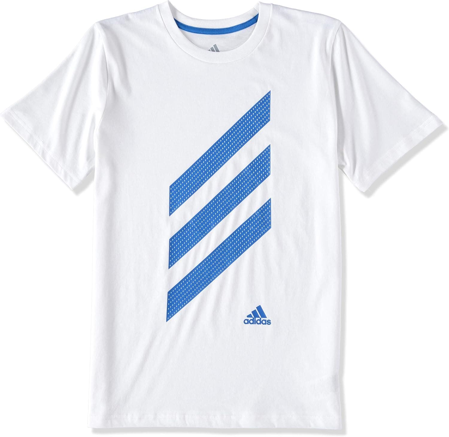 adidas Boys' Short Sleeve Logo Tee Shirt (M (10/12), 3 Stripe White Blue)