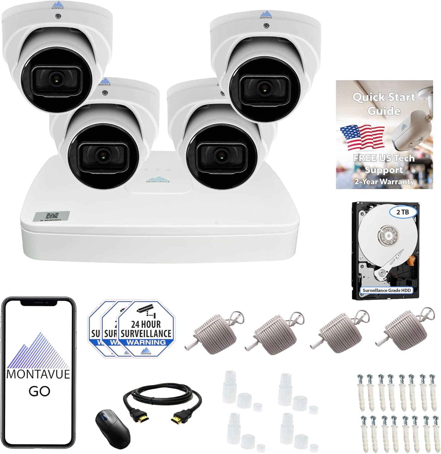 4K IP Security Camera System w/ 8MP 4K 8 Channel PoE NVR with 8MP 4K Audio Turret Cameras, IP67, Metal Housing, PoE Cameras, 2TB Pre-Installed Hard Drive (4)