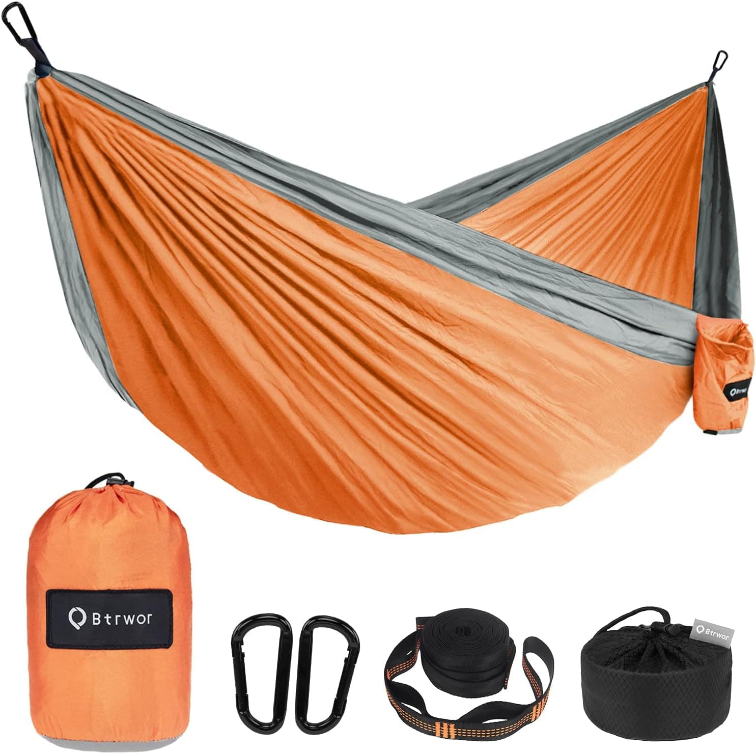 Btrwor Hammock - Single or Double Camping Hammock - 500lbs Portable Hammocks with 2 Tree Straps - Lightweight Parachute Hammocks for Outdoor, Beach, Backpacking, Travel, Hiking