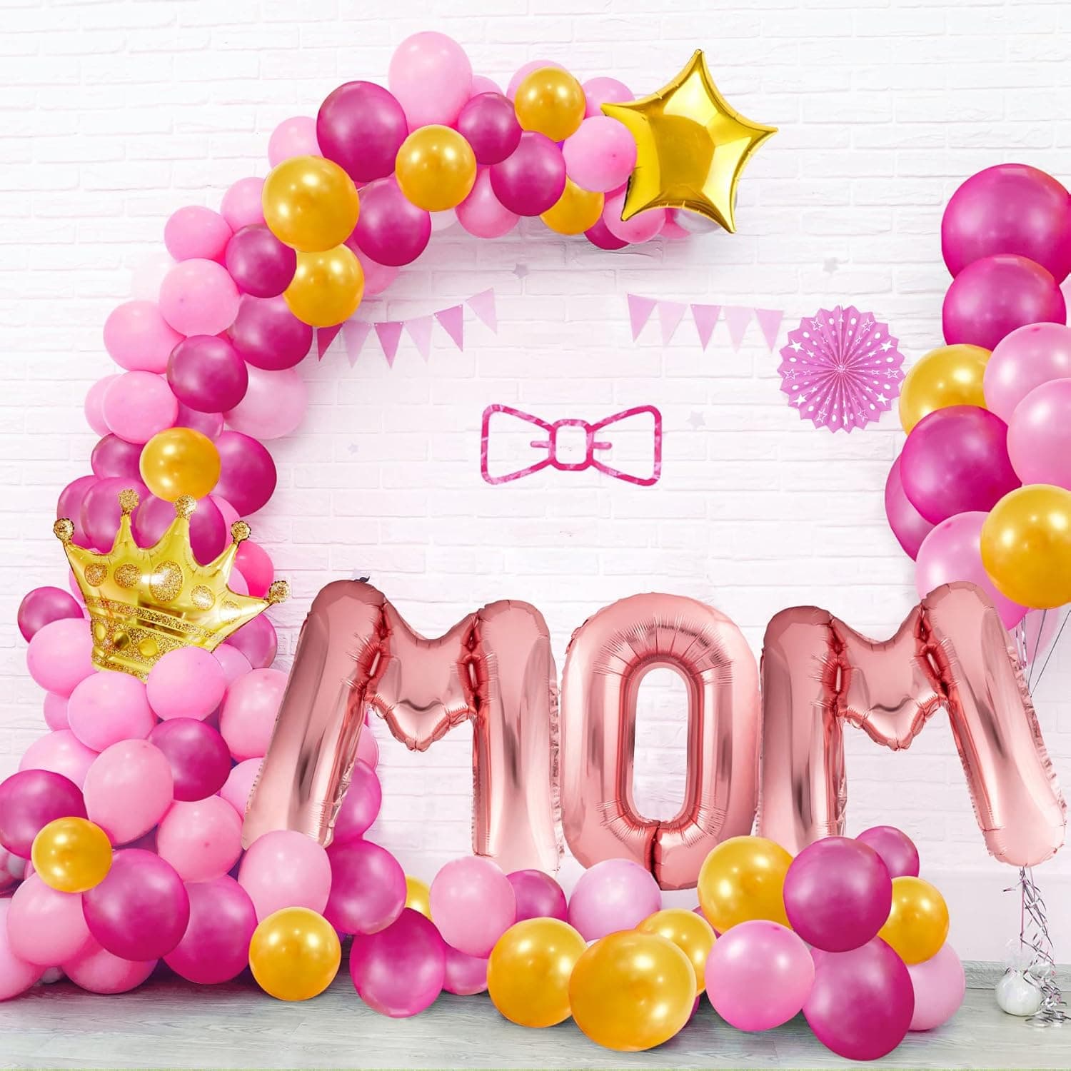 Joy Bang Mothers Day Balloons Arch Decorations, 65 Pcs Happy Mother's Day Balloon Garland Decor Including Rose Gold MOM Foil Letter Balloons Kit for Mother Day Party Supplies