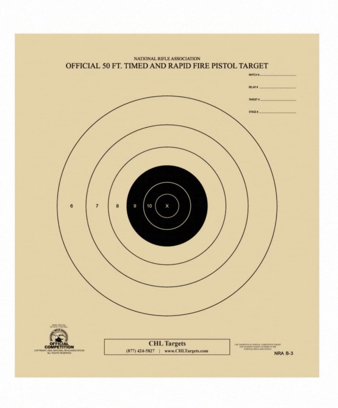 50 Foot Timed and Rapid Official NRA Target B-3