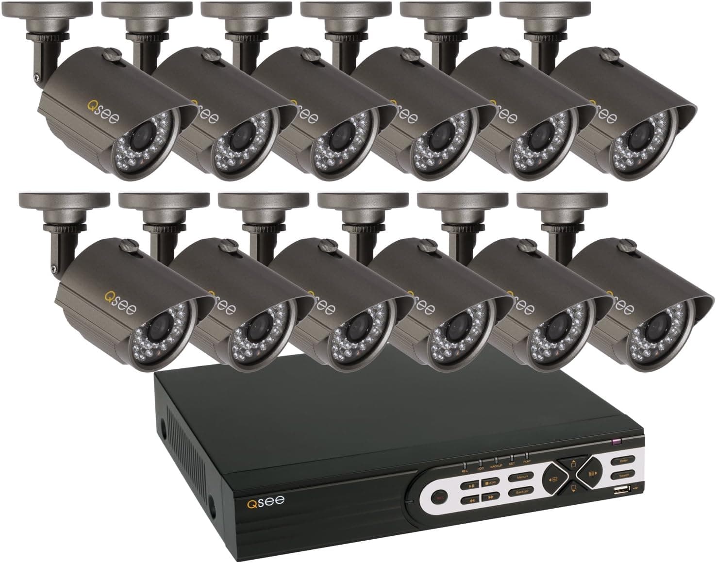 Q-See QT5716-12H4-1 16 Channel 960H DVR with 12 Weatherproof Cameras and Pre-Installed 1 TB Hard Drive (Black)