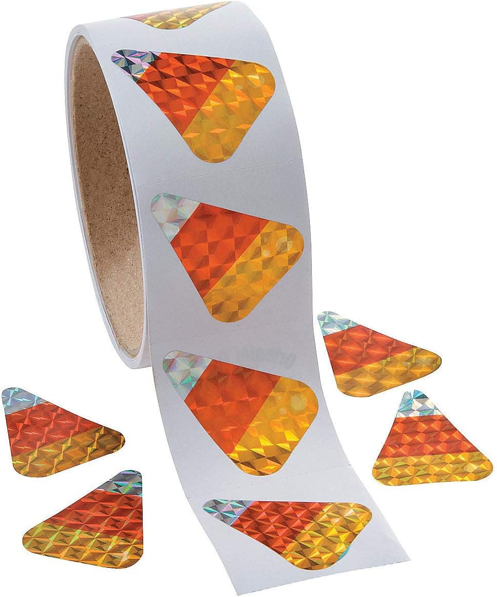Candy Corn Prism Roll Stickers - Roll of 100 Stickers - Fall and Halloween Party Supplies