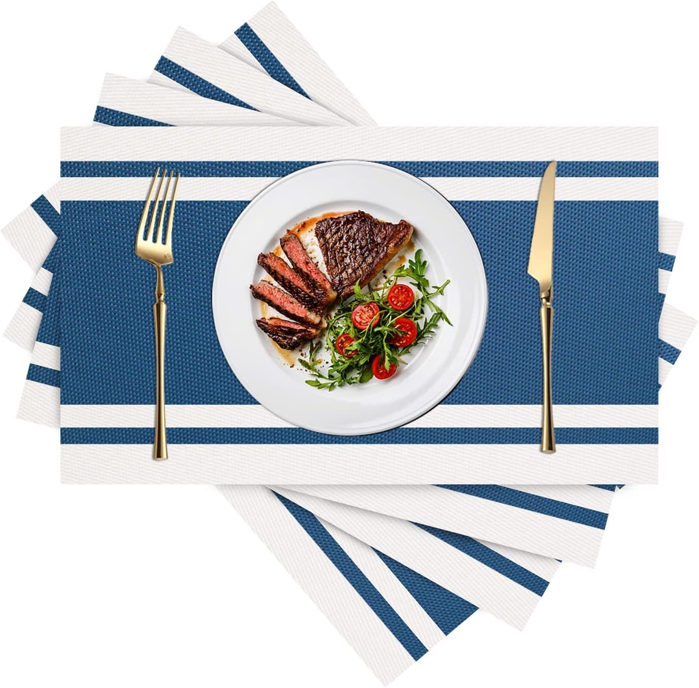 Placemats, Place Mats Set of 4 Washabe Heat Resistant, Non-Slip Woven PVC Blue Dining Table Placemats for Home Kitchen Restaurant Fall Halloween Christmas Decoration
