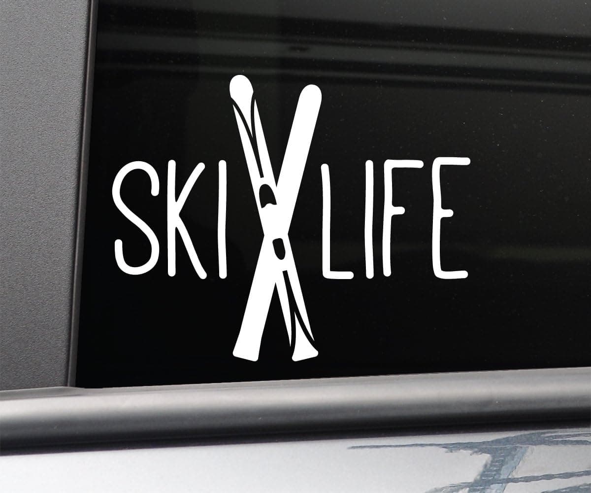 Nashville Decals Ski Life Skiing Skier Vinyl Decal Laptop Car Truck Bumper Window Sticker, 5" x 6.25", White
