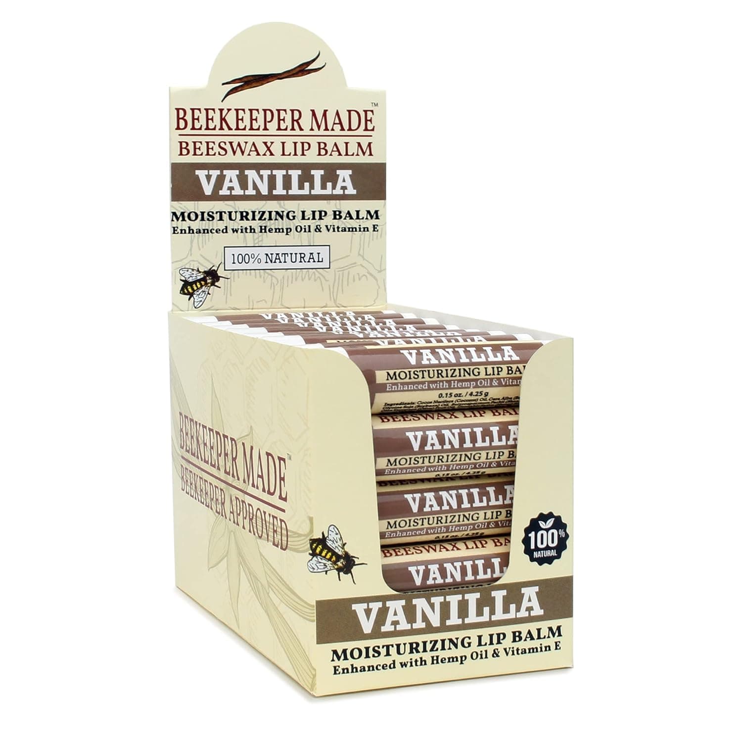 Beekeeper Made Beeswax Bulk Lip Balm, 40 Count Vanilla | For Men, Women, and Children. Great for Gifts, Showers, & More