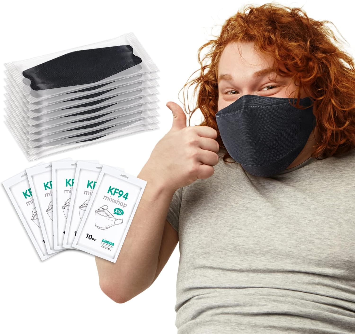 NiHealth XXL KF94 Face Masks 50PCS Disposable Extra-Large for Adults Individually Wrapped Tomorotec 3D Breathable