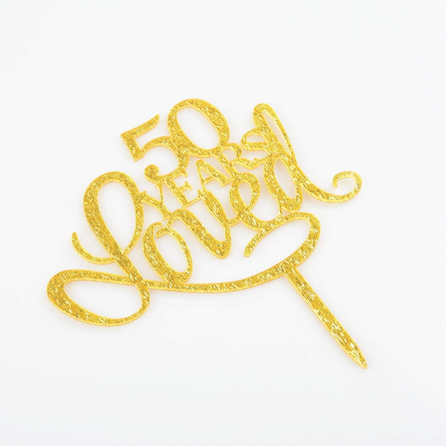 50 Years Loved Cake Topper, Gold Glitter Bling Bling Fifty Years Loved Cake Decorations, Acrylic Cake Topper (50 Gold)