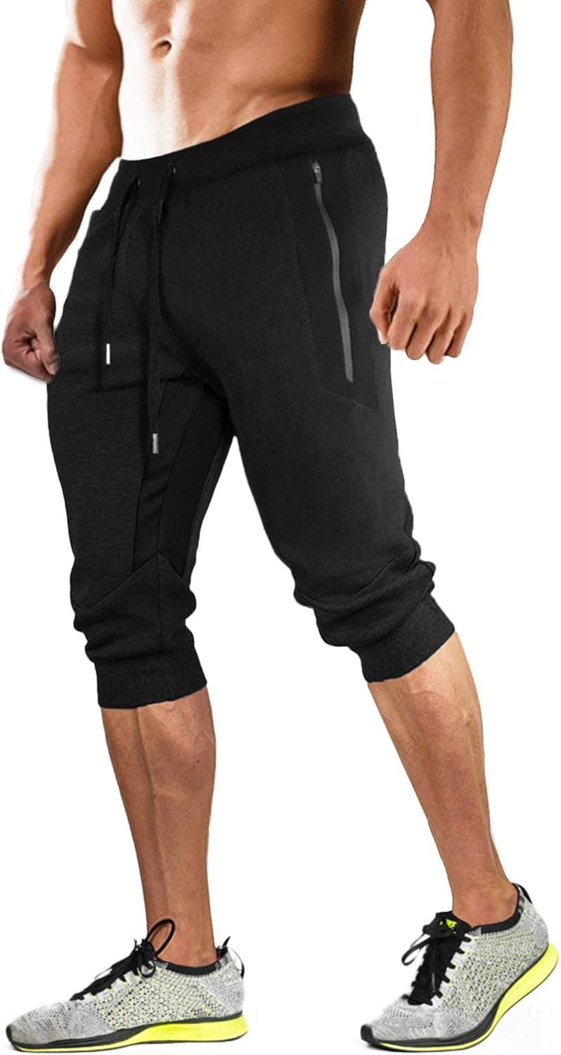 MAGCOMSEN Men's 3/4 Joggers Capri Pants with Zipper Pockets Slim Fit Training Running Workout Capri Joggers