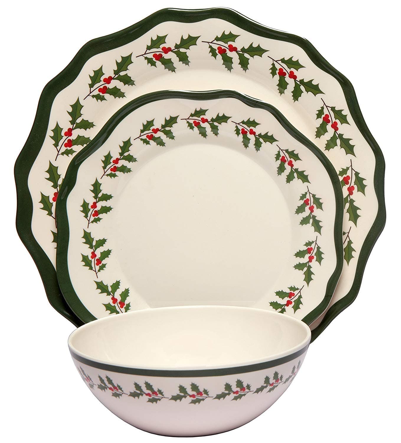 Melange 18-Piece Melamine Dinnerware Set (Holly) | Shatter-Proof and Chip-Resistant Melamine Plates and Bowls | Dinner Plate, Salad Plate & Soup Bowl (6 Each)