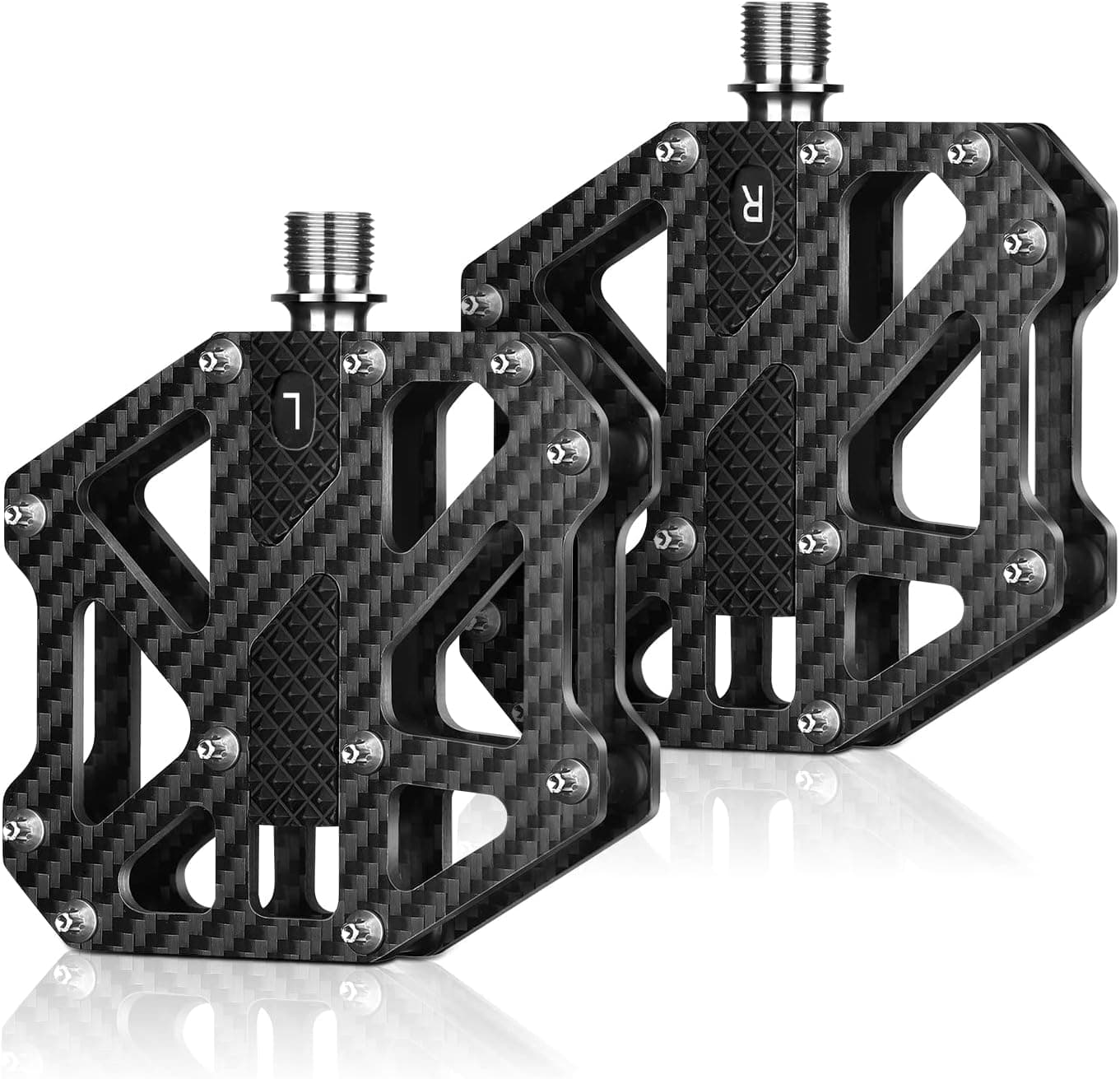WNOOCE Mountain Bike Pedals,Carbon Fiber Platform Pedals,3 Sealed Bearing MTB Pedals,22 Anti-Skid Studs Bicycle Pedals,9/16" Bike Pedals for Road Mountain BMX MTB Bike
