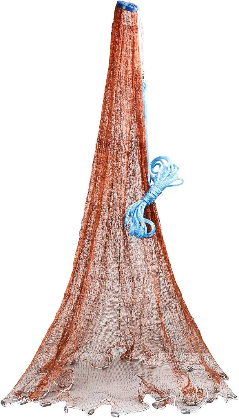 YaeMarine Saltwater Fishing Cast Net Fishing Net Fishing Throw Net Bait Trap Fishung Net 4ft/6ft/8ft/10ft/12ft Radius Bag & Real Lead Sinker Brown Fishing Cast Net