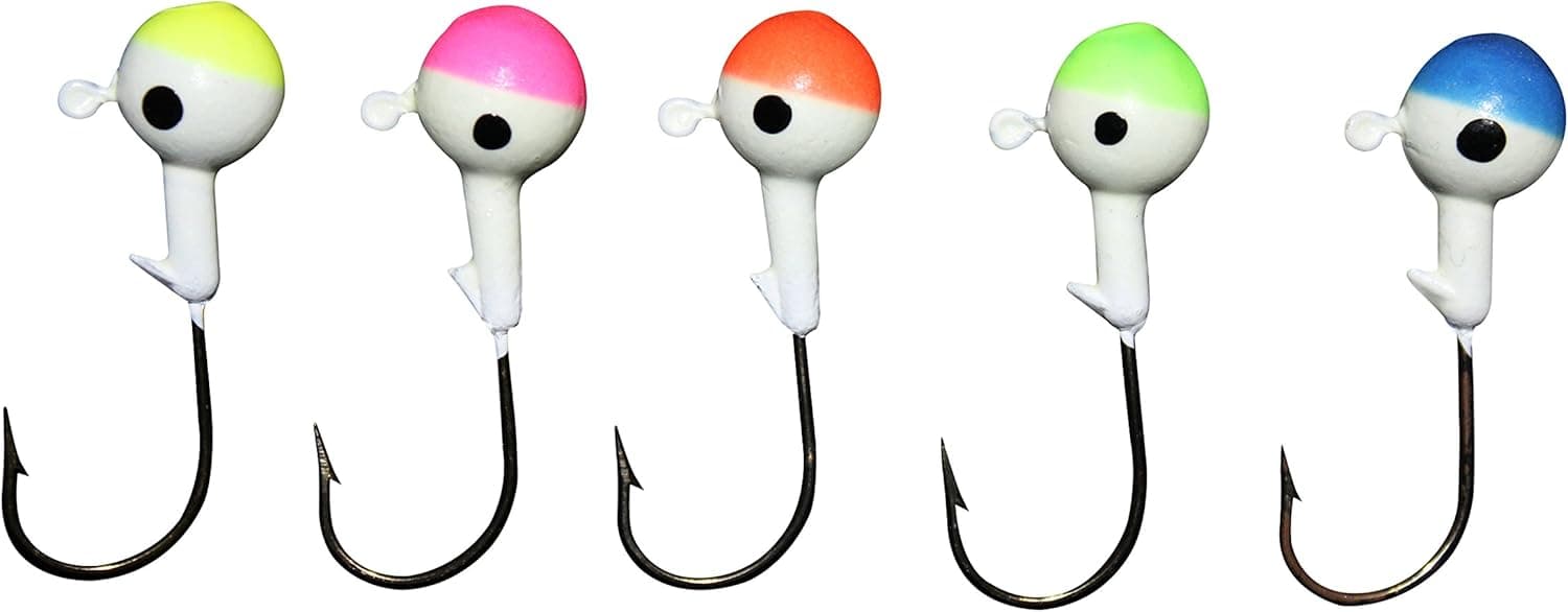 Vibrant Color Fishing Lures - Round Lead Ball Head Jigs with Barb Lazer Sharp Fishing Hooks- Bait for Worms Shrimp in Freshwater- Glow in Dark and Bright Colors Options