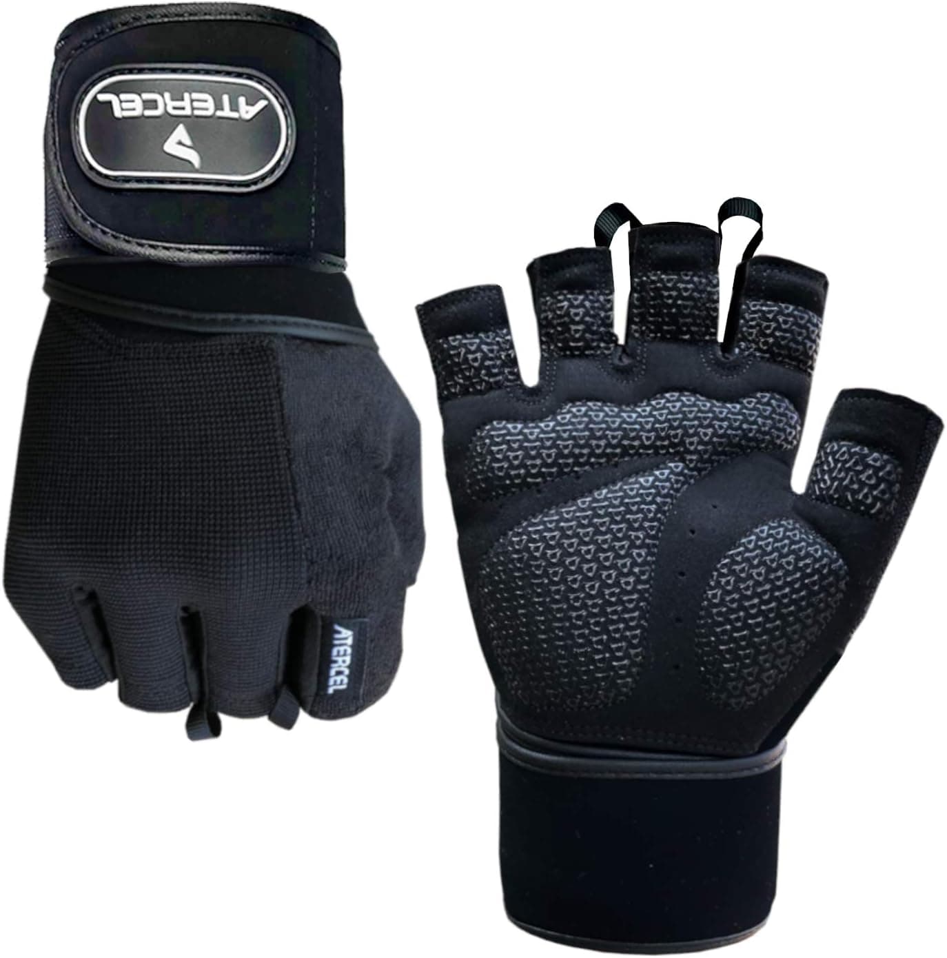 ATERCEL Weight Lifting Gloves with 20" Leather Wrist Wraps Support, Best Workout Exercise Gloves for Powerlifting, Crossfit, Training, Breathable & Snug Fit - for Men & Women (Pair) (Black, Small)