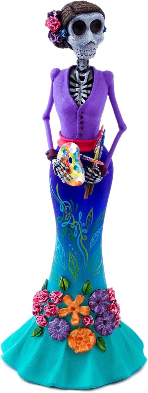 NOVICA Multicolor Decorative Ceramic Sculpture, Catrina Painter'