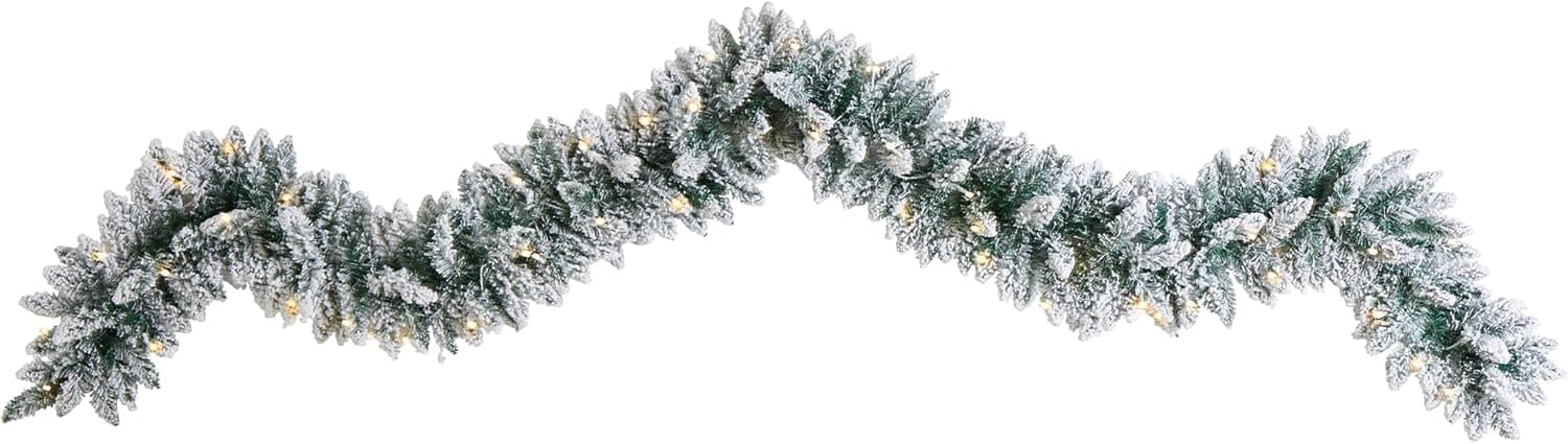 9ft. Flocked Artificial Christmas Garland with 50 Warm White LED Lights