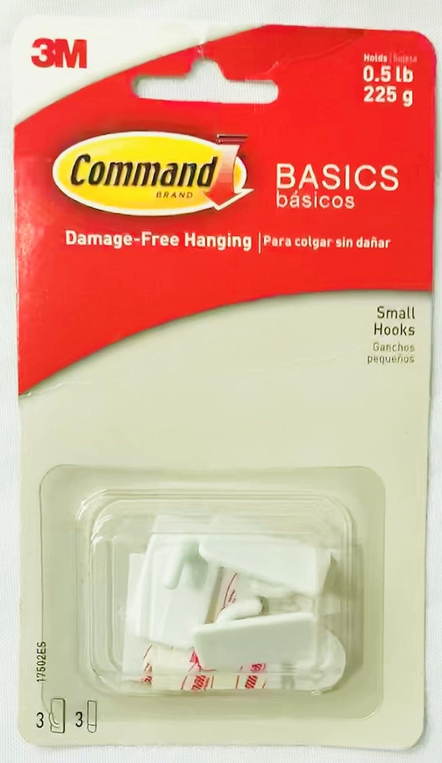 3M Command Small Hooks, 3 Pack, 17502ES Holds .5 Lbs