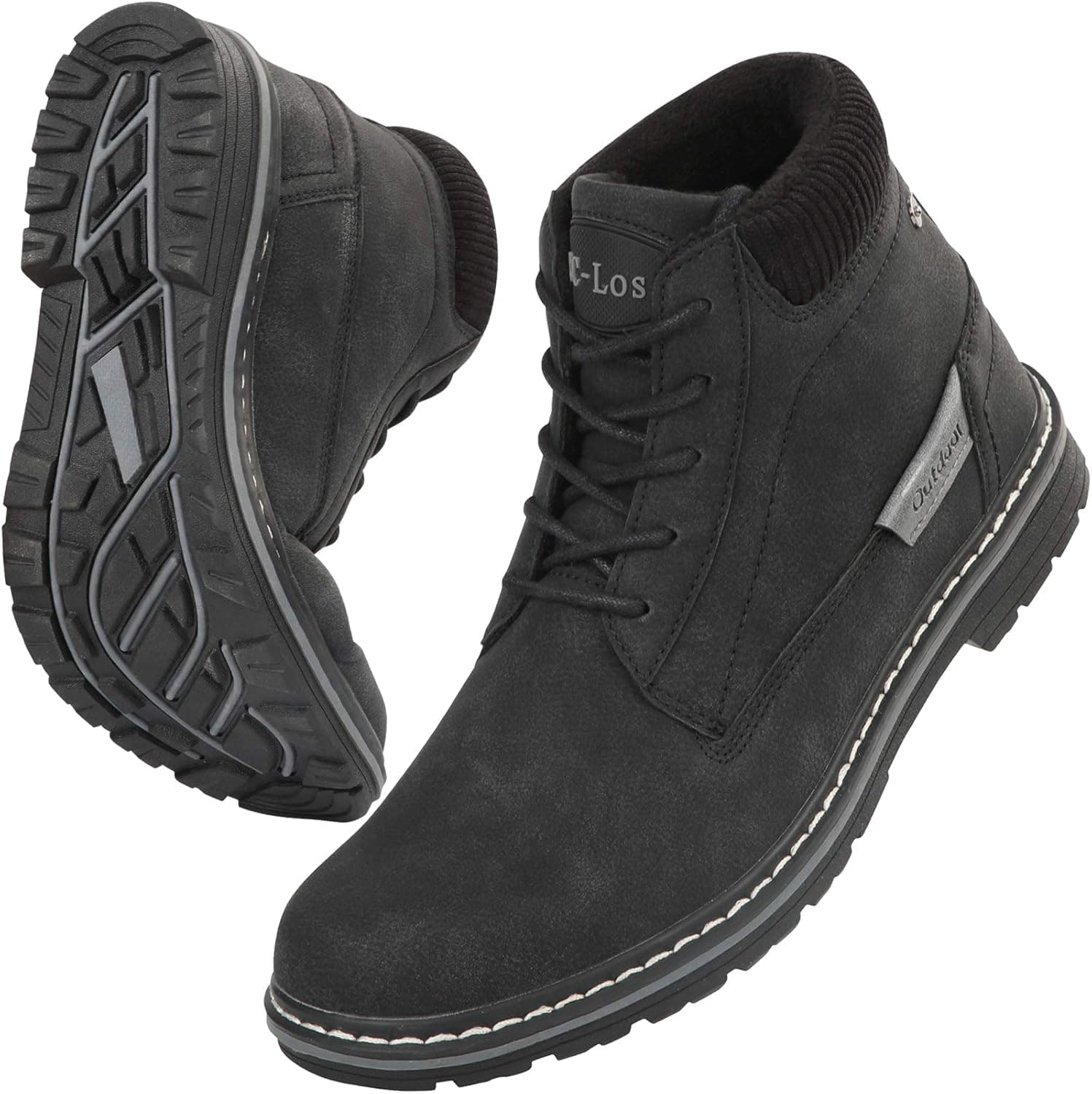 Men's Hiking Boots Non-Slip Leather Warm Boot Water Resistant Shoe Outdoor Shoes Fur Lined Black