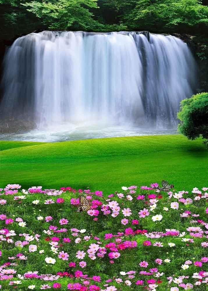 GladsBuy Amazing Waterfall 5' x 7' Computer Printed Photography Backdrop Flower Theme Background XLX-641