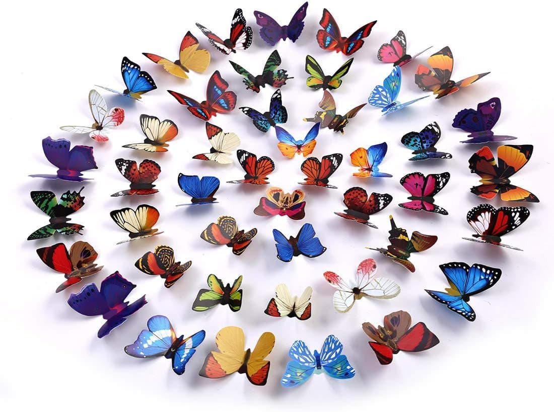 EOORAU 48PCS Butterfly Wall Decals for Wall-3D Butterflies Wall Decor Removable Mural Stickers Home Decoration Kids Room Bedroom Decor (5Colors) ¡­ (48pcs)