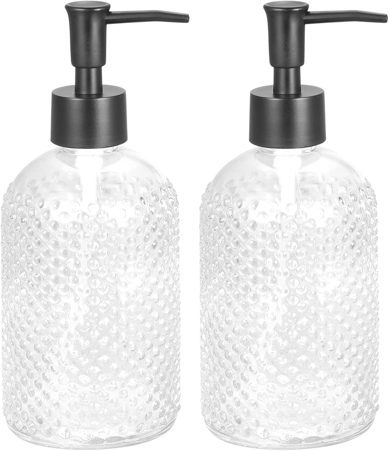 uxcell Soap Dispensers Set- 17Oz Empty Glass Dish Hand Soap Dispenser with Pump for Kitchen Bathroom, 2Pcs Clear