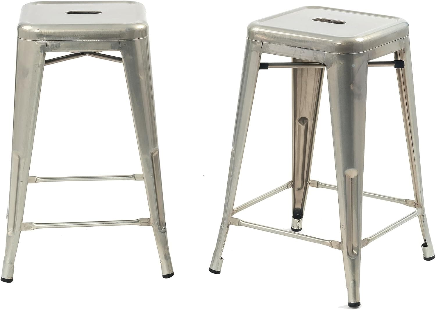 Buschman Set of 2 Galvanized 24 Inch Counter Height Metal Bar Stools, Indoor/Outdoor, Stackable