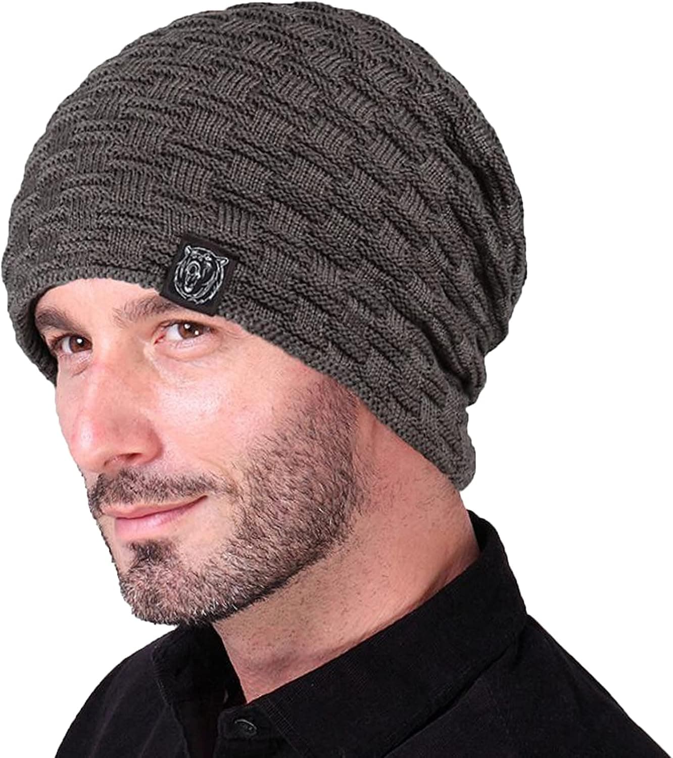 YZKKE Slouchy Beanie for Men Women Winter Hats for Guys Cool Beanies Lined Knit Warm Thick Skully Stocking Binie Cup (Black) (Khaki)
