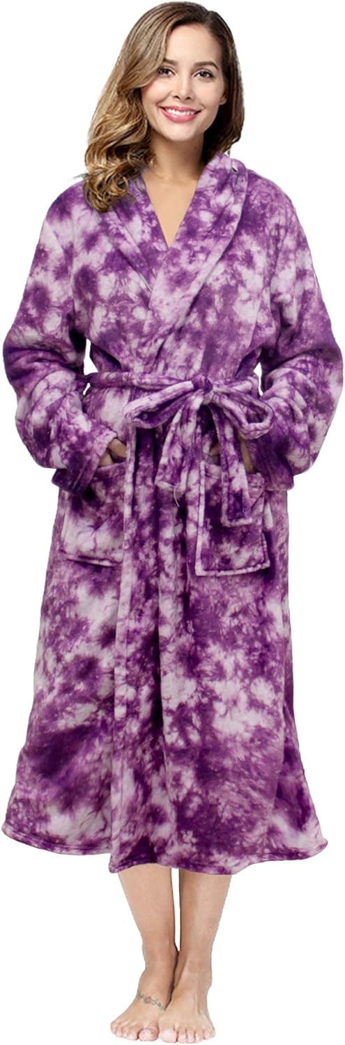 RONGTAI Womens Bathrobe Ladies Fleece Plush Warm Long Robes Fleece Nightgown Sleepwear