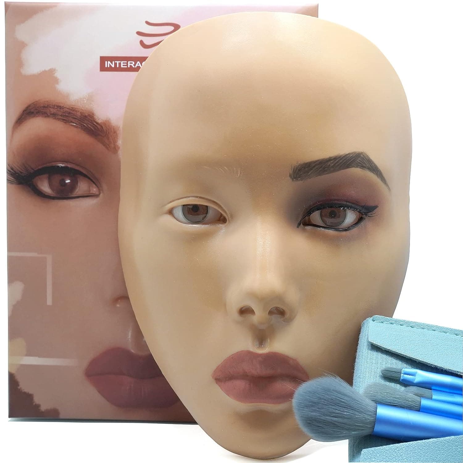3D Makeup Practice Face Board,Silicone Makeup Mannequin Face, Reusable Beginners to practice eyesmakeup Face Eyes Silicone False Cosmetologist,Makeup Artist Full Face Practice Eyelash Eyeshadow Eyeliner Simulation, Real Person Training Model for Self-Study and Beginners or Makeup Artist Show Teaching