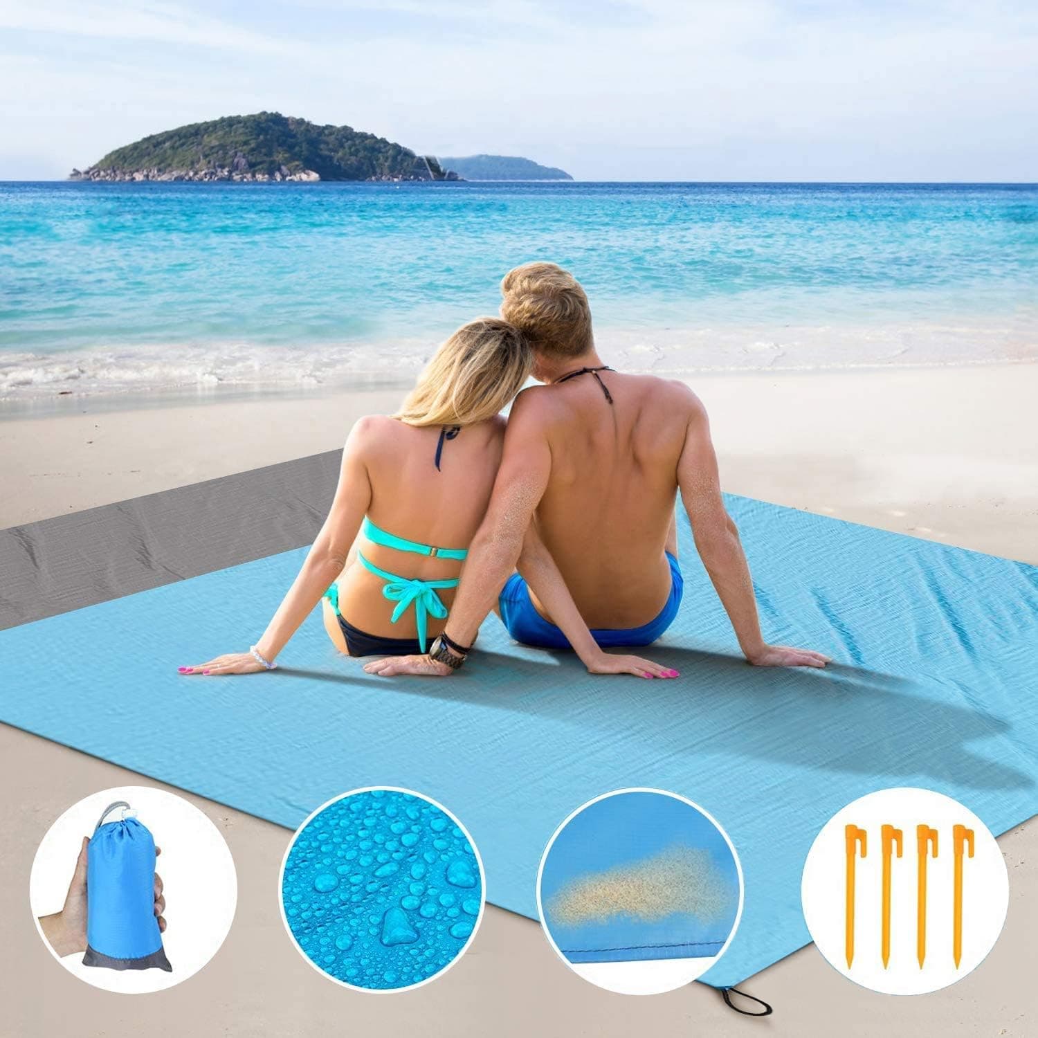 Sand Free Beach Blanket 83" x 79", Large Oversized Waterproof Sand Proof Beach Mat, Outdoor Lightweight Portable Picnic Blanket for Travel, Camping, Hiking and Music Festivals with Storage Bag