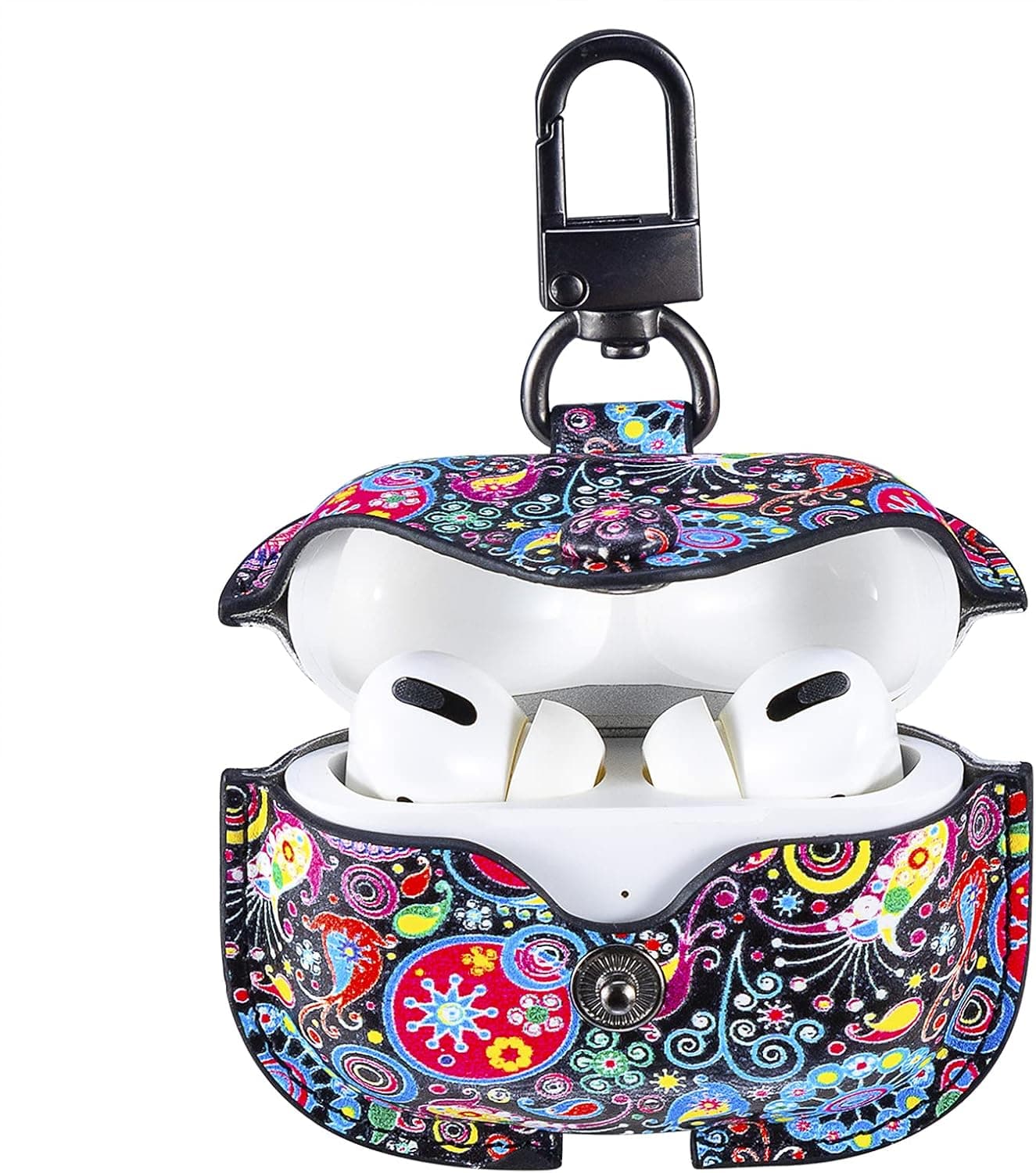 Genuine Leather Case Compatible with AirPods Pro Case, VOMA Protective Cover for AirPods Pro Wireless Charging Case Headphones, Soft Leather Cover with Keychain Retro Floral