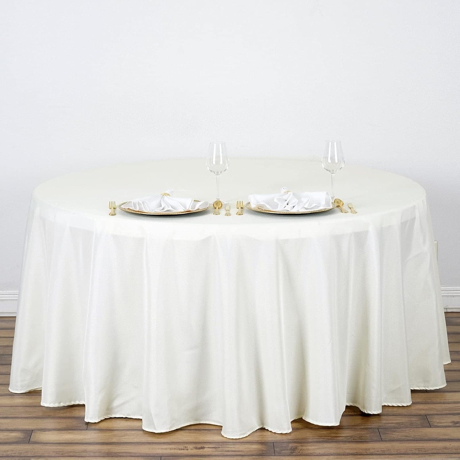 Efavormart 10PCS 120" Wholesale Round Tablecloth Polyester Round Table Linens for Wedding Party Banquet Restaurant - Ivory