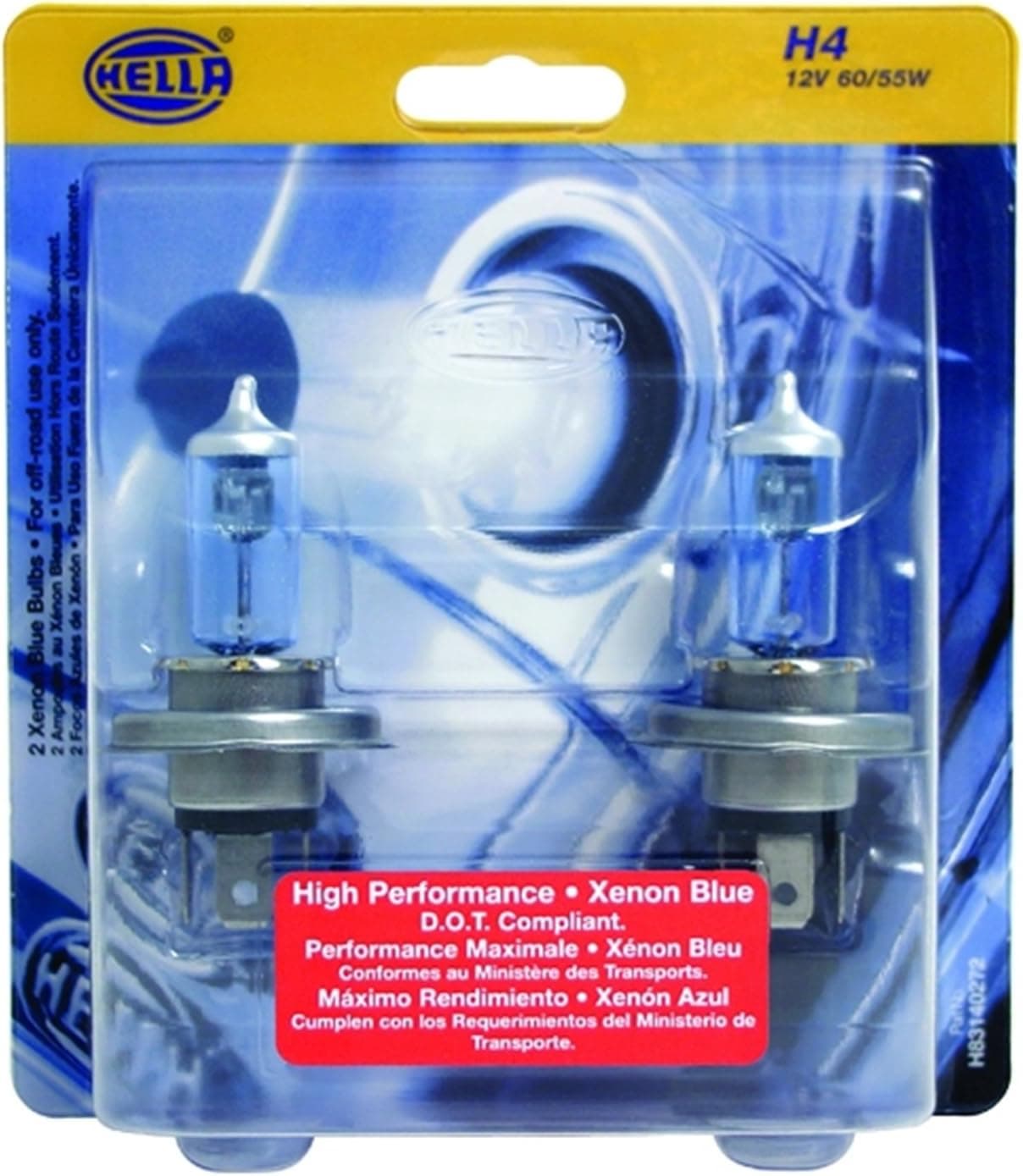 HELLA H83140282 H4 12V 100/80W High Performance Xenon Blue Halogen Bulb Set