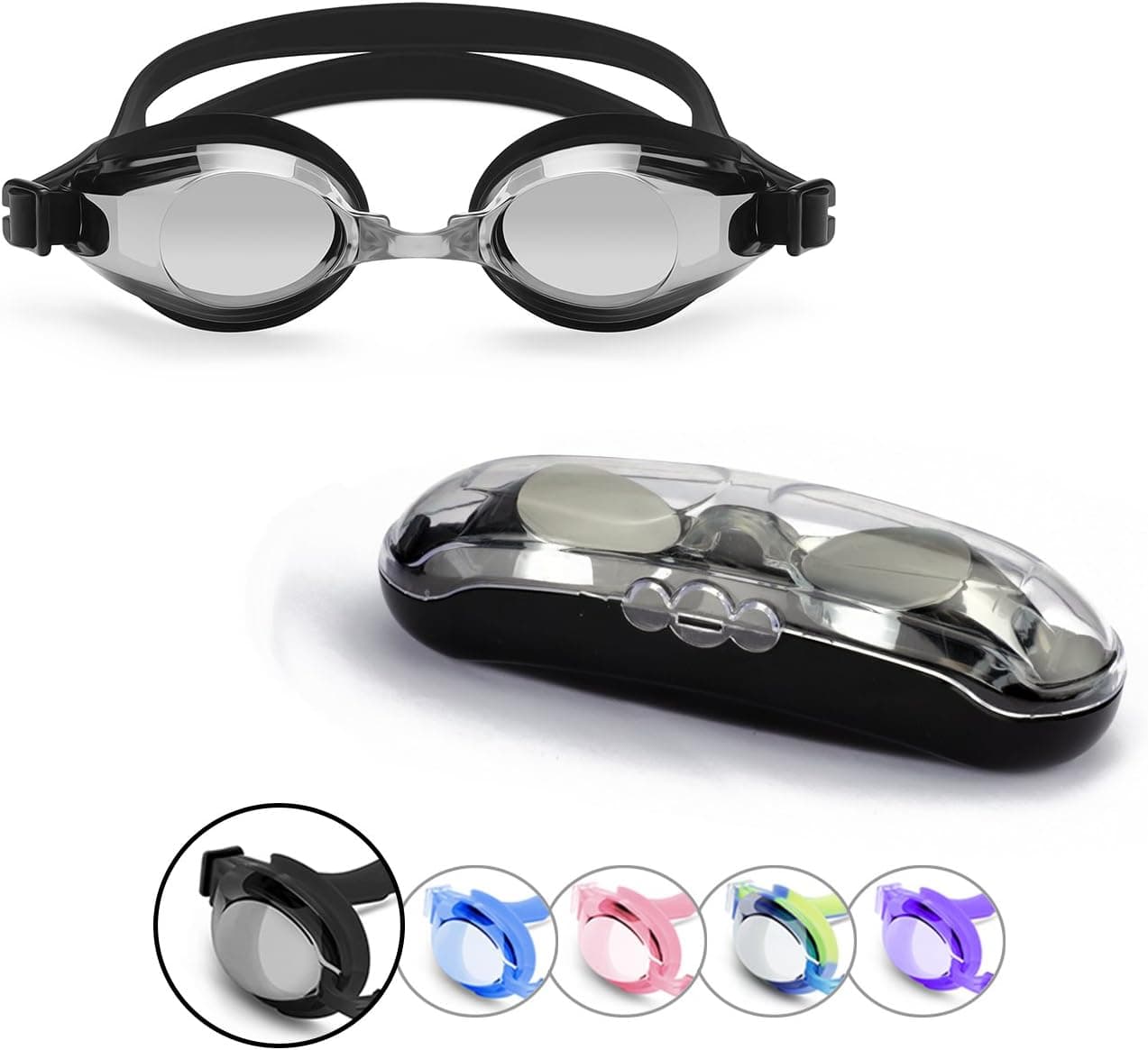 Sprive Adult Swim Goggles, Classic Anti-Glare Mirror Coat Lens (Age 15+) with Protective Case, Nose Clip, Ear Plugs. UV Protection, 100% Silicone, Hypoallergenic, Waterproof, Soft, Comfortable.