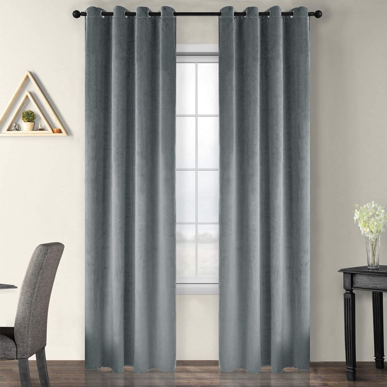BDRS HOME Velvet Curtains for Living Room&Bedroom,Grommet Top Darkening Curtain Panels,Pack of 2,52WX84L Inches,Light Gray