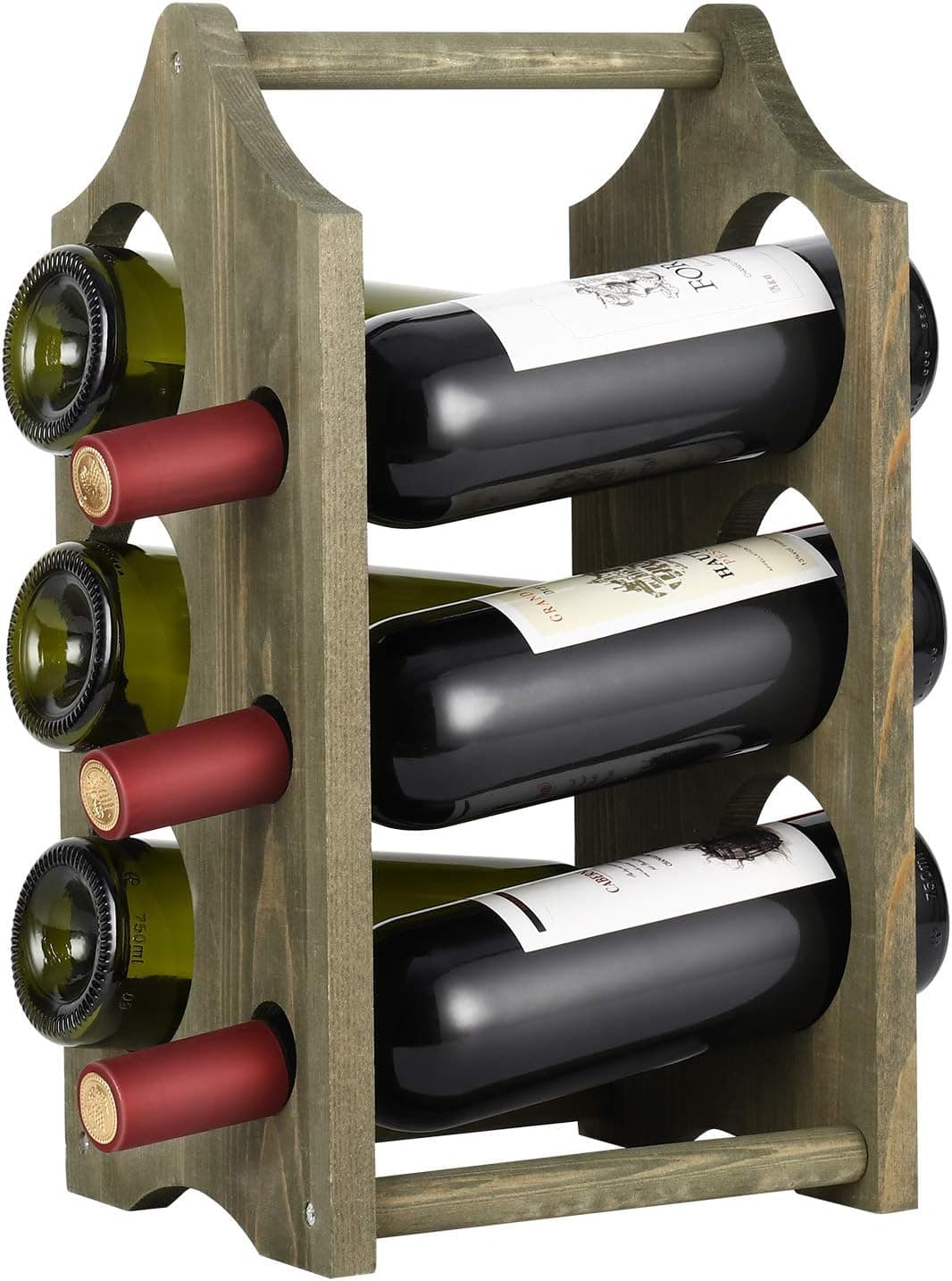 LIANTRAL Wine Rack, 6-Bottles Rustic Wood Wine Bottle Holder, Countertop Wine Racks Storage for Bar Basement Cabinet Pantry