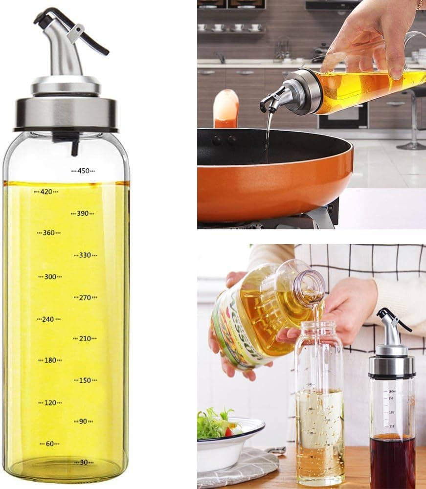 WLTEFUS Olive Oil Dispenser Bottle - 17 Oz Oil Bottle Glass with No Drip Bottle Spout - Oil Pourer Dispensing Bottles for Kitchen - Olive Oil Glass Dispenser to Measure Cooking Vegetable Oil and Vinegar