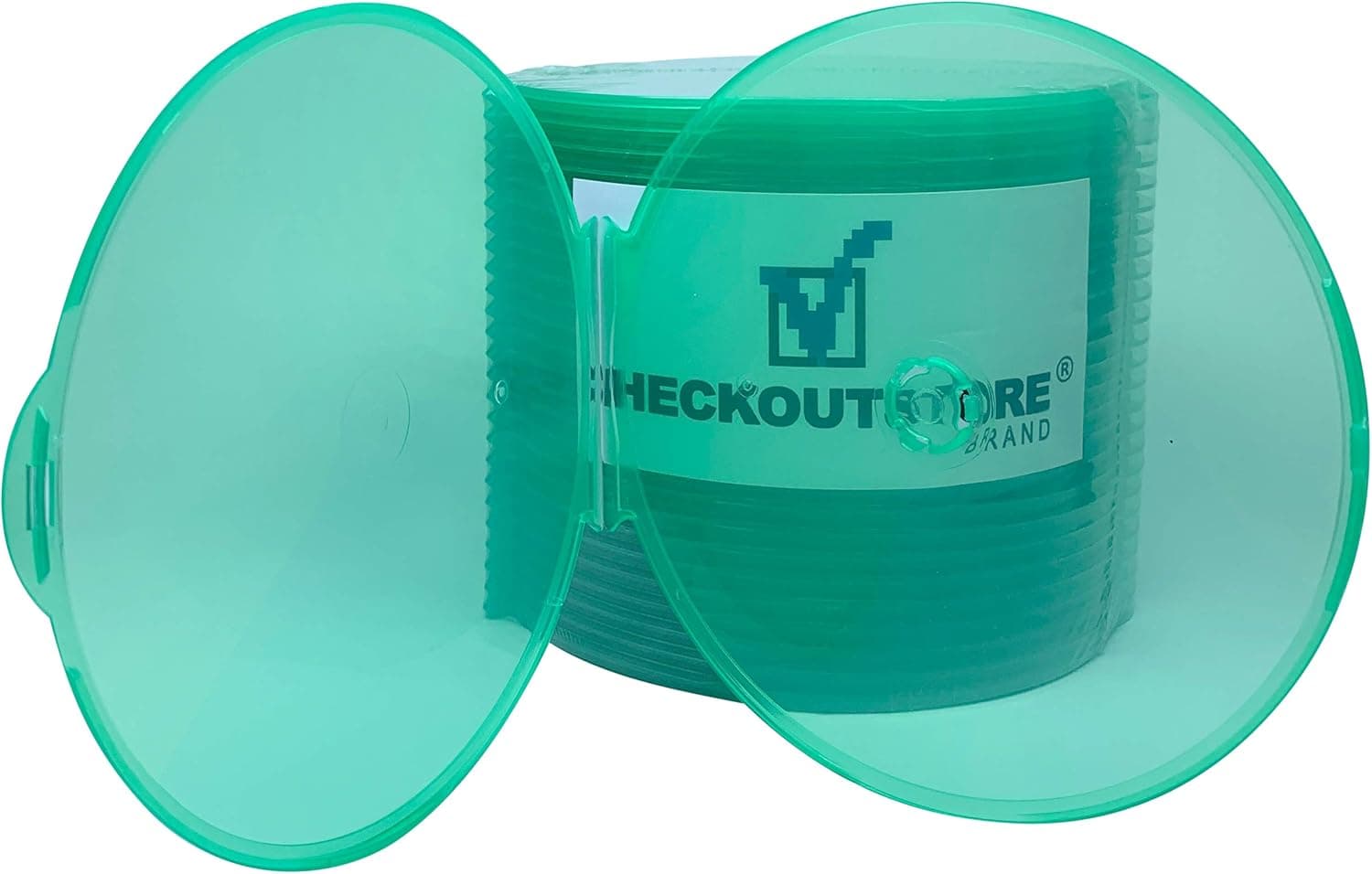 CheckOutStore (25) Clear Compact Slim Round Clamshell CD/DVD Case with Lock on Top (Clear Green)