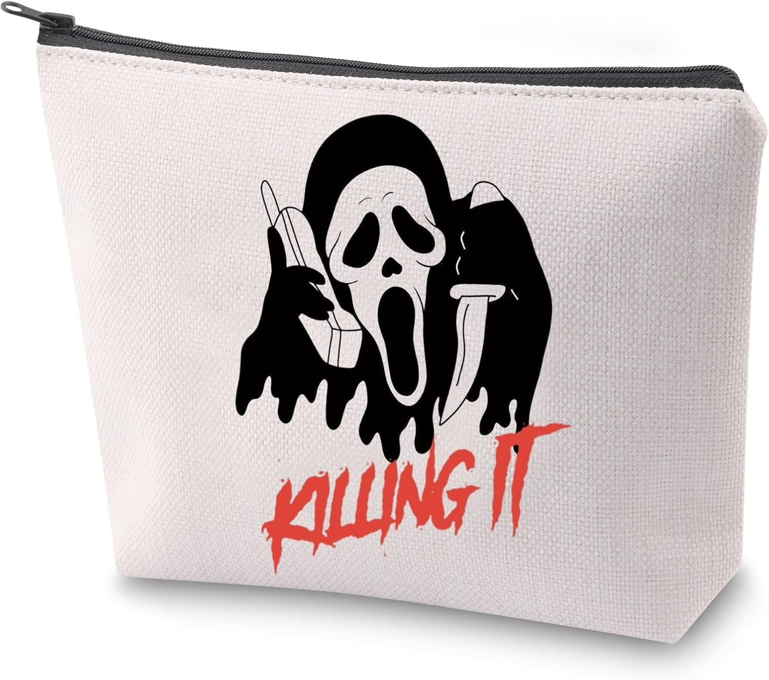 ZJXHPO Horror Movie Lover Gift Killing It Makeup Bag With Zipper Scream Cosmetic Bag Ghost Face Toiletry Bag Halloween Party Gift (GhostFace killing)