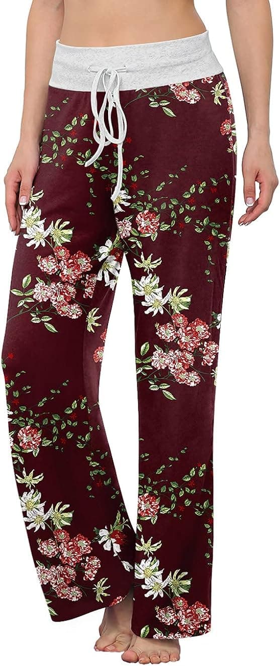 LONGYUAN Women's Comfy Pajama Pants Casual Stretch Pant Drawstring Palazzo Lounge Pants Wide Leg for All Seasons
