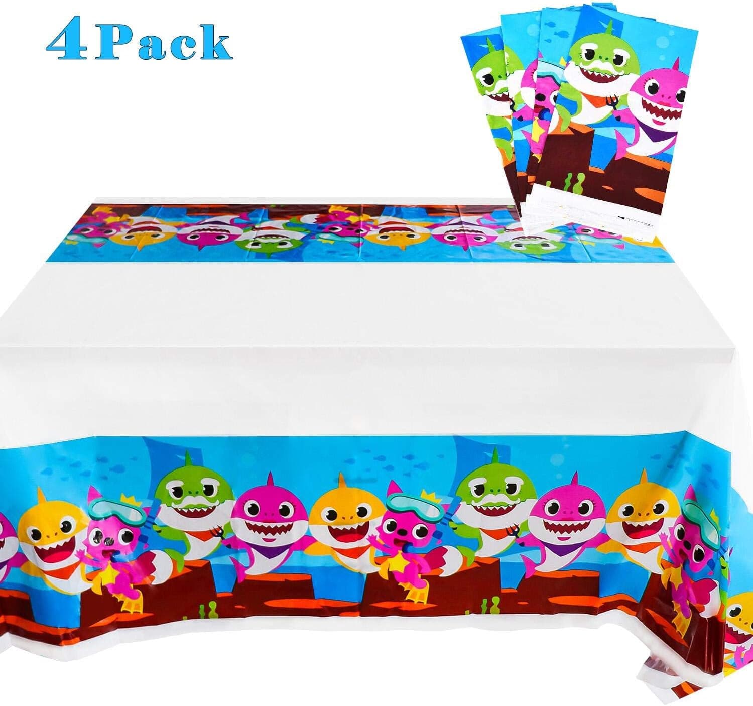 Baby Cute Shark Party Supplies, Sapoelis 71" x 42" Disposable Table Cover for Baby Birthday Decorations - Shark Themed Birthday Party Supplies for Girls, Boys & Baby Shower, Table Cloth Set of 4