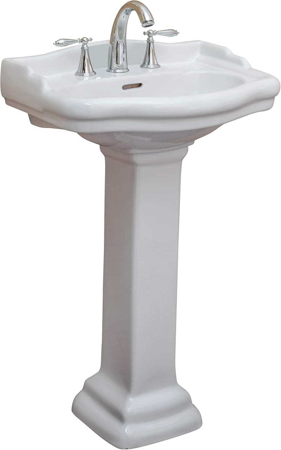 New Fine Fixtures, Roosevelt Pedestal Sink - Vitreous China Ceramic Material (22 Inch- 4" CC Faucet Hole, White)