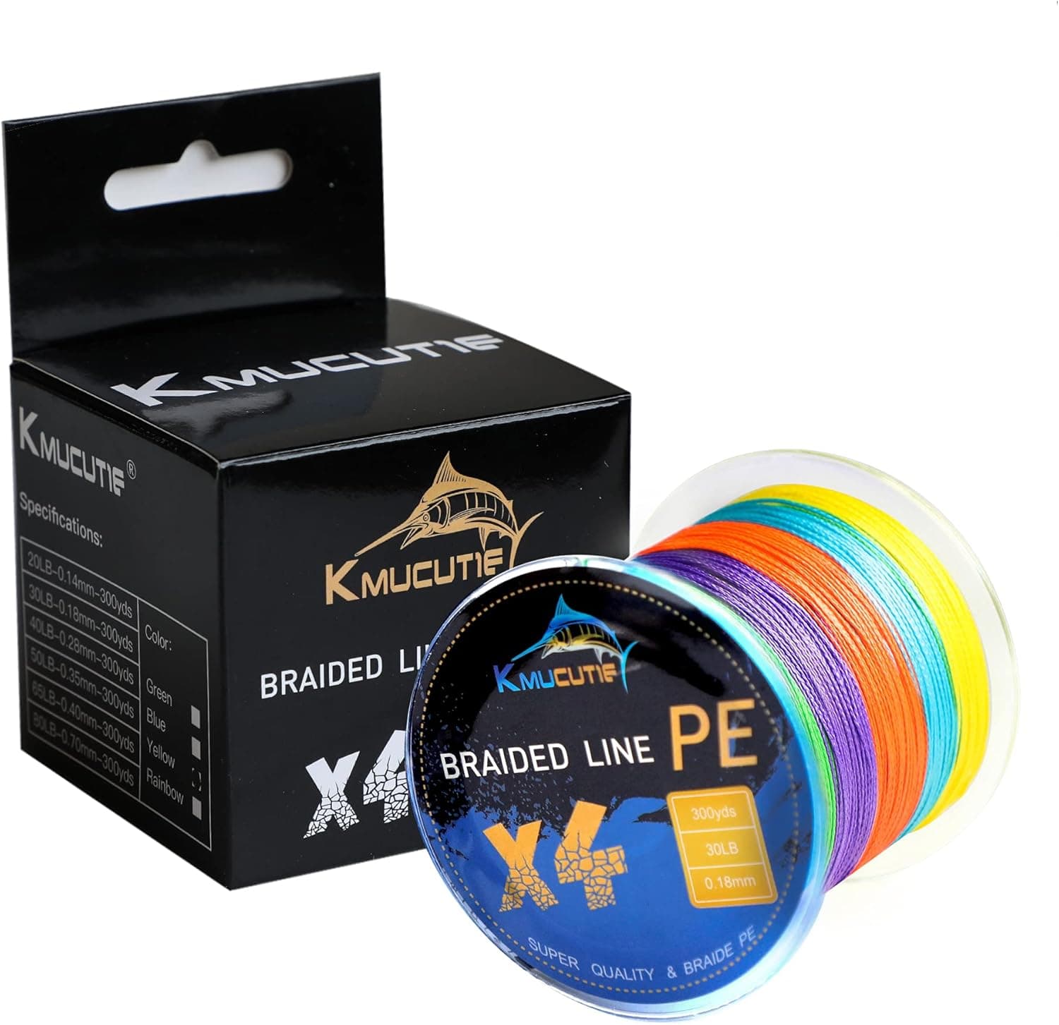 Kmucutie Braided Fishing Line 4 Strands 20lb-80lb Superline Abrasion Resistant Braided Lines Super Strong High Performance PE Fishing Lines