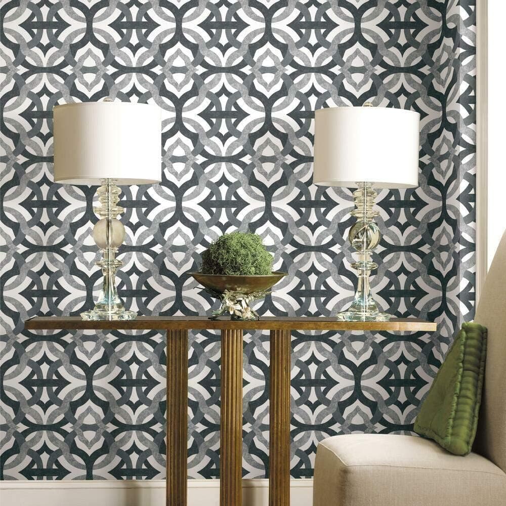 Waverly RMK11867RL Tipton Peel and Stick Wallpaper (18 in x 18.86 ft) – Easy Application, No Sticky Residue – Gray and White