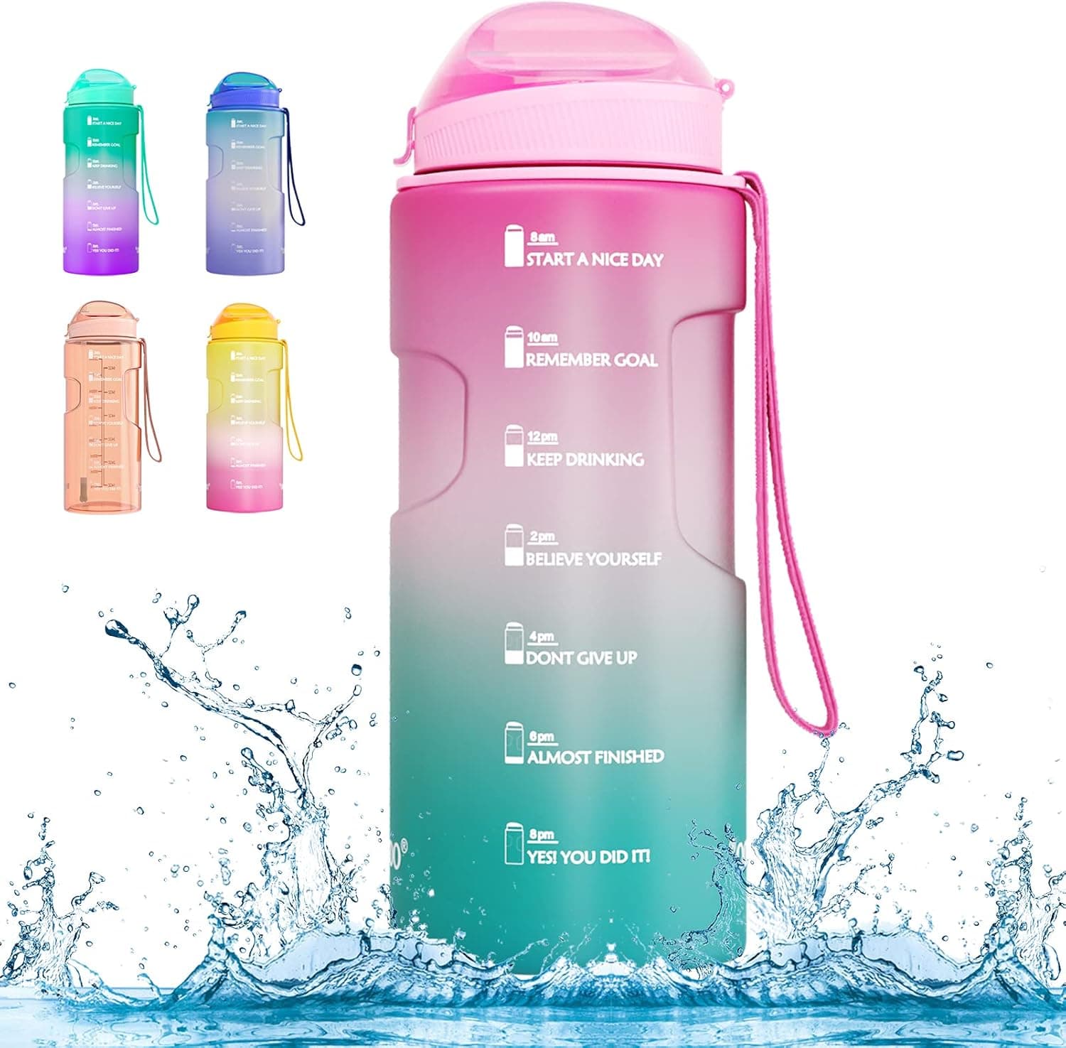 BOTINDO 75oz Motivational Water Bottle with Time Marker & Straw Leakproof BPA Free Hydration Water Bottles for Fitness Gym Camping Outdoor Sports