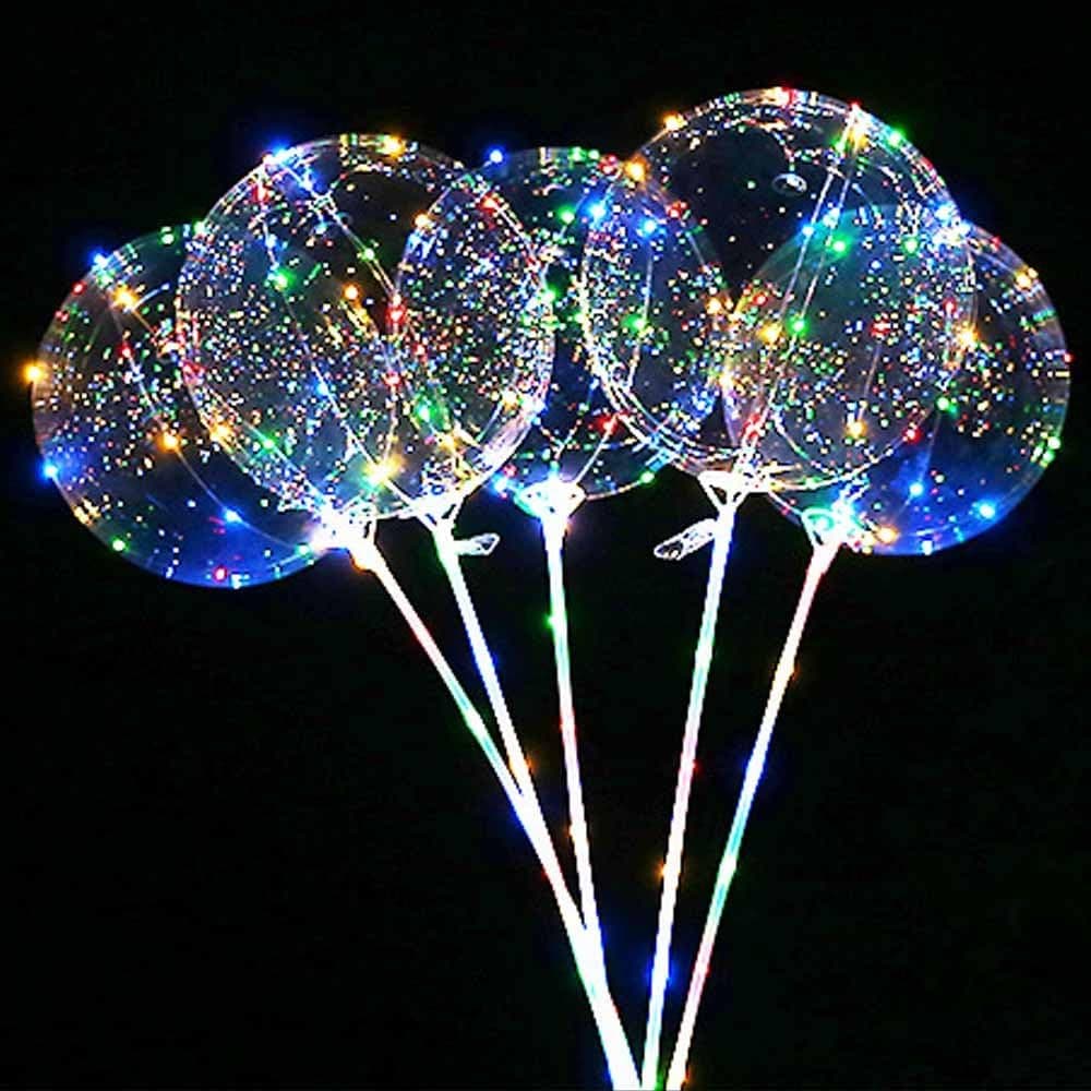 VOIMAKAS Led BoBo Balloon, 5pcs Clear Foil Helium Balloons with Hand Held Air Inflator Copper RGB LED String Light Bar for Birthday Wedding Christmas Party Decorative