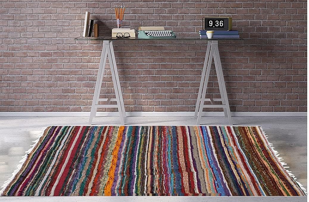 Custeel Creation 7x5 Area Rug- Chindi Area Rug- Eco Friendly 100% Recycled Cotton Colorful Bohemian Chindi Area Rug for Bedroom, Living Room, Kitchen, or Laundry Room (L-7 X W-5 Feet (84" X 60"))