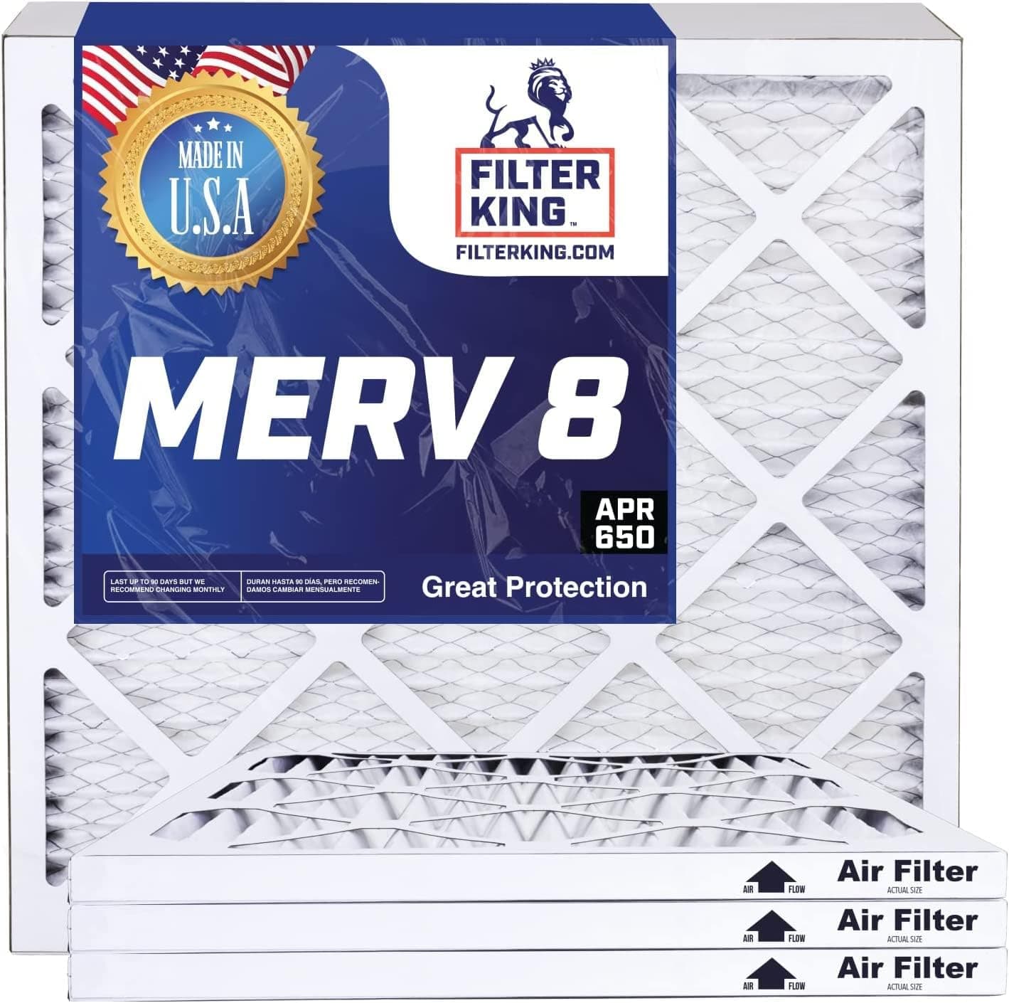 Filter King Air Filters 19.75x21.5x1 4-PACK | MERV 8 HVAC Pleated AC Furnace Filters | Air Purifier | Replacement Filters for Clean, Healthy & Fresh Environment | MADE IN USA