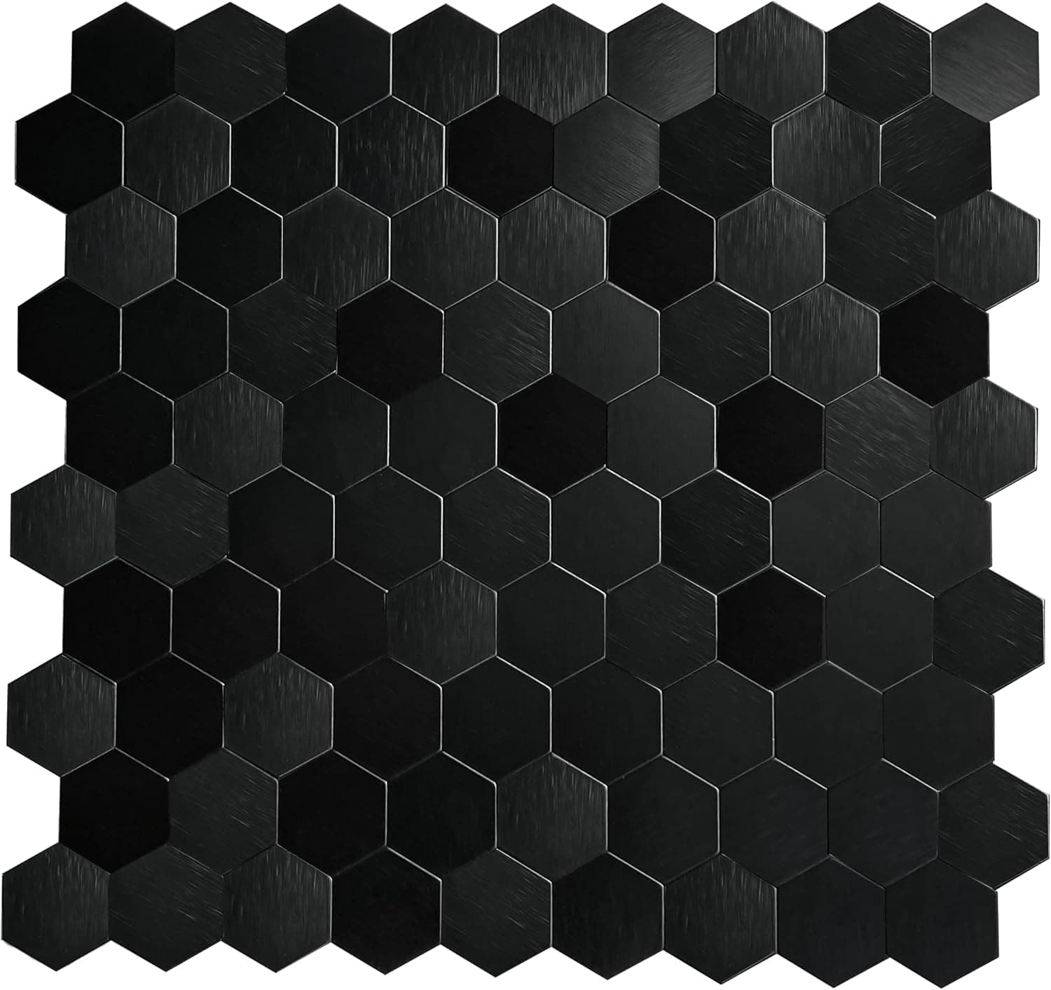 Miscasa Peel and Stick Hexagon Tile, Black Brushed Aluminum Texture Panel Self-Adhesive Mosaic Tiles for Kitchen Bathroom Fireplace, (Pack of 6）